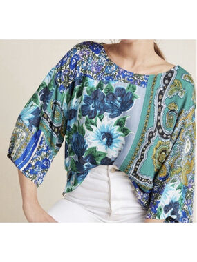 Tiny For Anthropologie Ellery Mixed Print Floral Boho Patchwork Blouse Size XS